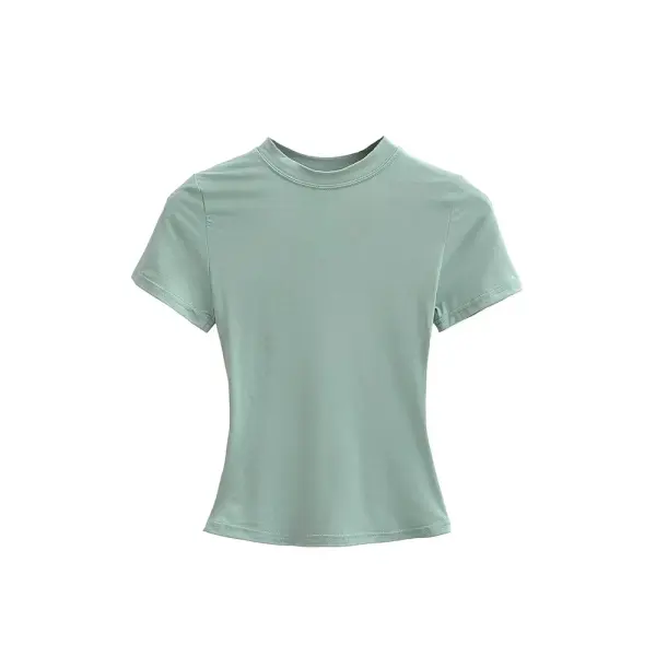 Women’s Slim Fit Short Sleeve T-Shirt – Solid Color Y2K Casual Fashion Top