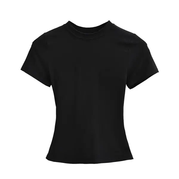 Women’s Slim Fit Short Sleeve T-Shirt – Solid Color Y2K Casual Fashion Top - black / L