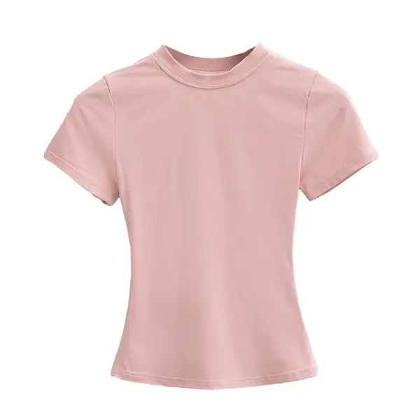 Women’s Slim Fit Short Sleeve T-Shirt – Solid Y2K Casual Fashion Top & Streetwear Basic Tee - Pink / S