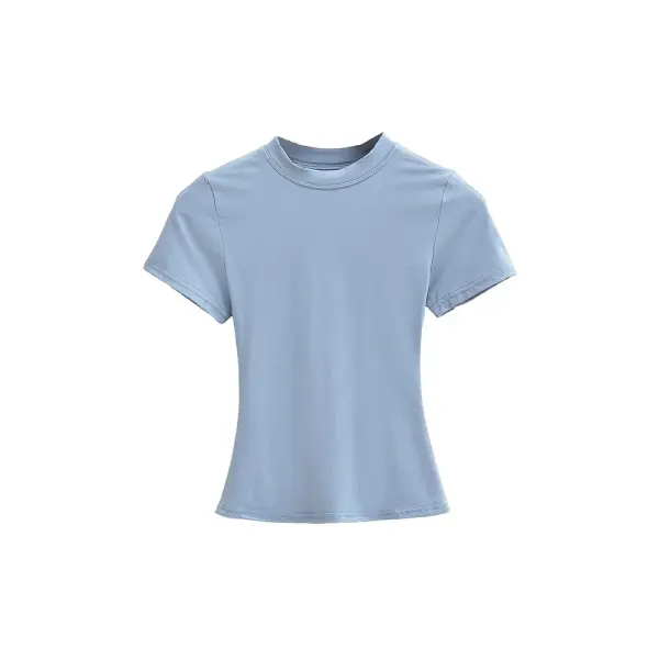 Women’s Slim Fit Short Sleeve T-Shirt – Solid Color Y2K Casual Fashion Top