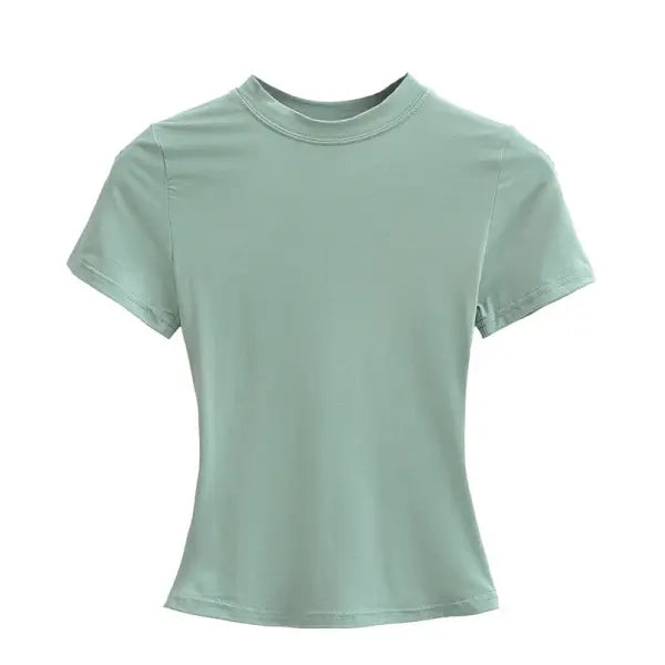 Women’s Slim Fit Short Sleeve T-Shirt – Solid Y2K Casual Fashion Top & Streetwear Basic Tee - Green / L