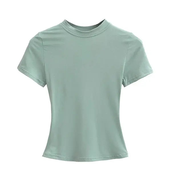 Women’s Slim Fit Short Sleeve T-Shirt – Solid Color Y2K Casual Fashion Top - green / L