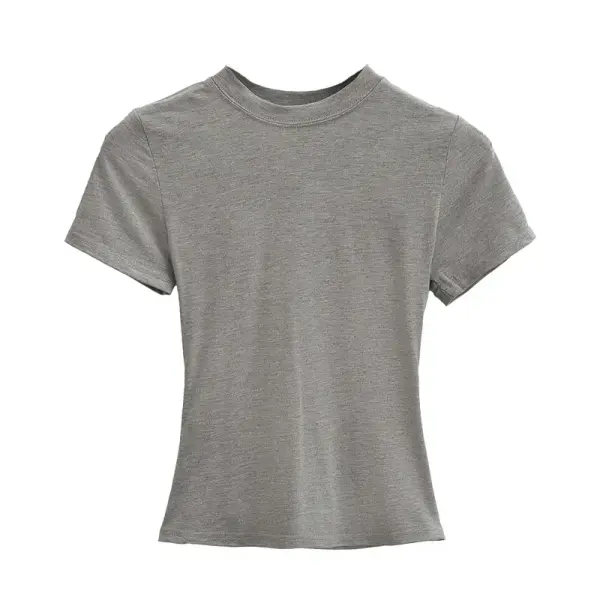 Women’s Slim Fit Short Sleeve T-Shirt – Solid Y2K Casual Fashion Top & Streetwear Basic Tee - GRAY / M