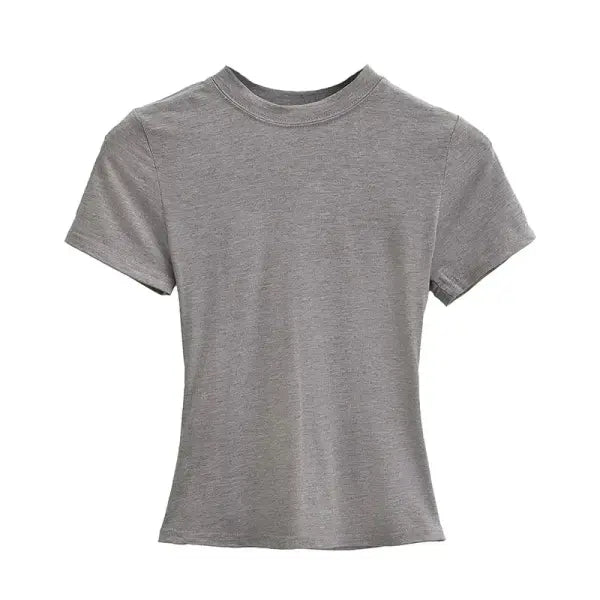Women’s Slim Fit Short Sleeve T-Shirt – Solid Color Y2K Casual Fashion Top - GRAY / L