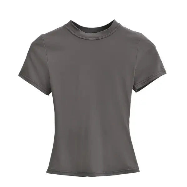 Women’s Slim Fit Short Sleeve T-Shirt – Solid Y2K Casual Fashion Top & Streetwear Basic Tee - Dark Grey / L