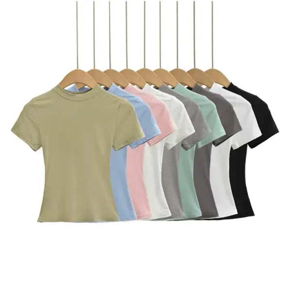 Women’s Slim Fit Short Sleeve T-Shirt – Solid Y2K Casual Fashion Top & Streetwear Basic Tee