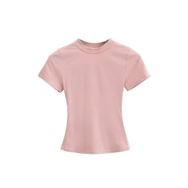 Women’s Slim Fit Short Sleeve T-Shirt – Solid Color Y2K Casual Fashion Top