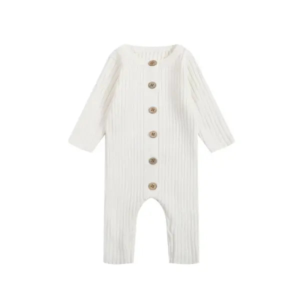 New Infant Knitted Jumpsuit – Long Sleeve Baby Romper for Girls & Boys Toddler Clothes - White / 66 (3-6Months)
