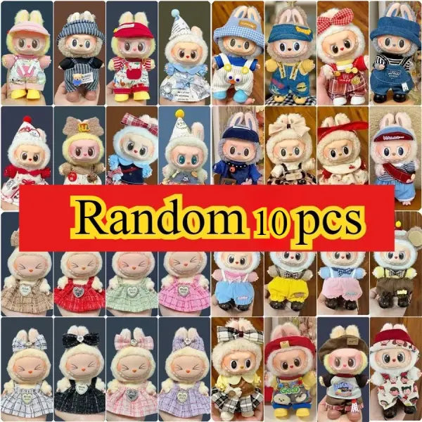 Labubu 17cm Doll Clothes – K-Pop EXO Style Outfits & Accessories for Labubu V1/V2 Figures - Random 10pcs / No dolls
