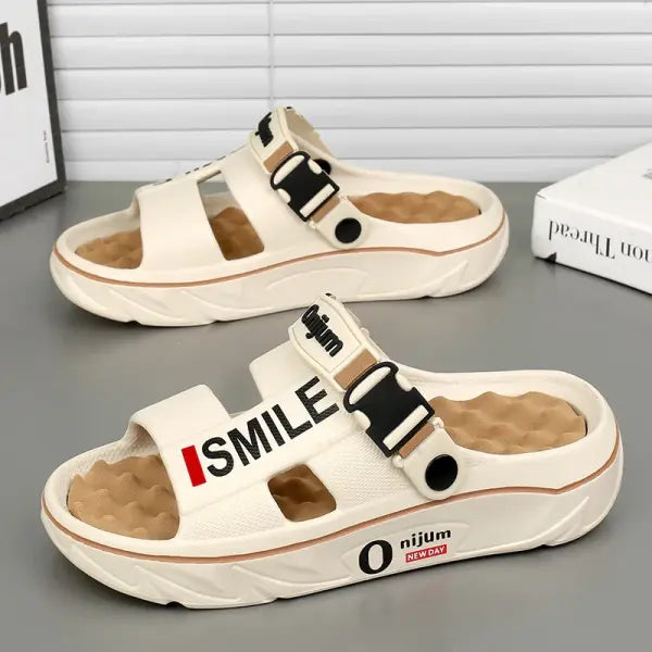 Men’s Massage Slippers: Soft Comfortable Slides & Casual Outdoor Beach Clogs - beige brown / 44-45