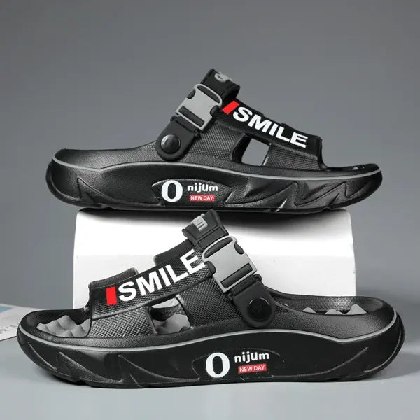 Men’s Massage Slippers: Soft Comfortable Slides & Casual Outdoor Beach Clogs - black grey / 44-45