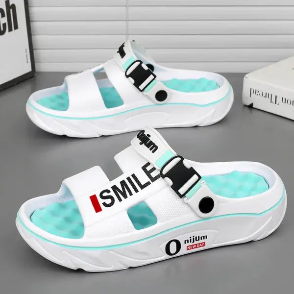 Men’s Massage Slippers: Soft Comfortable Slides & Casual Outdoor Beach Clogs - white blue / 42-43