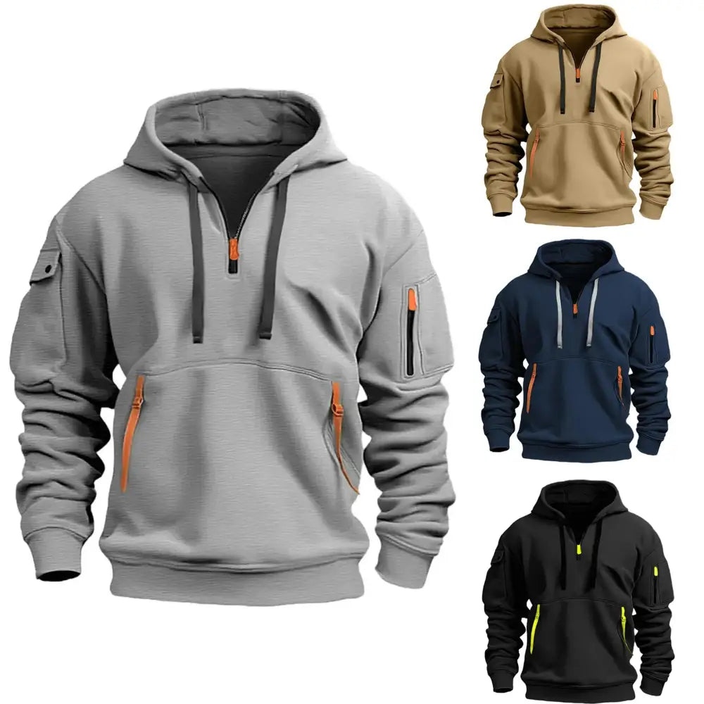 2025 New Multi Pocket Zipper Fleece Hooded Casual Shirt for Men and Women Plus Size Loose Pullover Fashion Sweatshirt