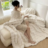 2025 new solid color imitation rabbit plush milk plush thickened thermal leisure home blanket office nap blanket