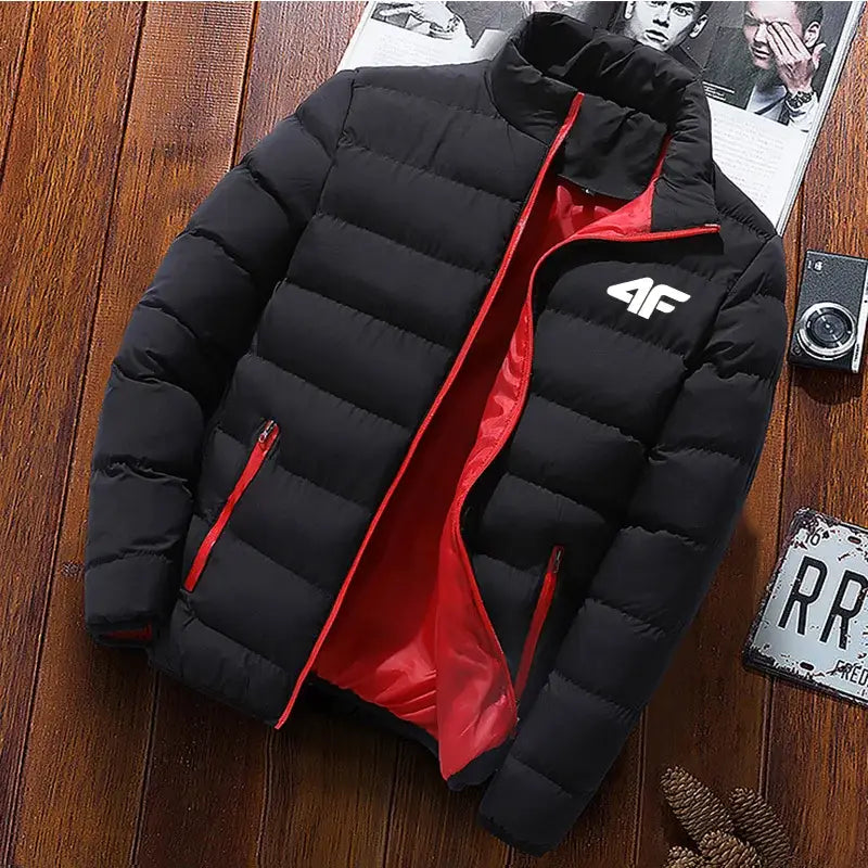 2025 New Winter Long Sleeve Cotton Coat Zipper Jacket Men’s Cotton Coat - Black Red / 4XL