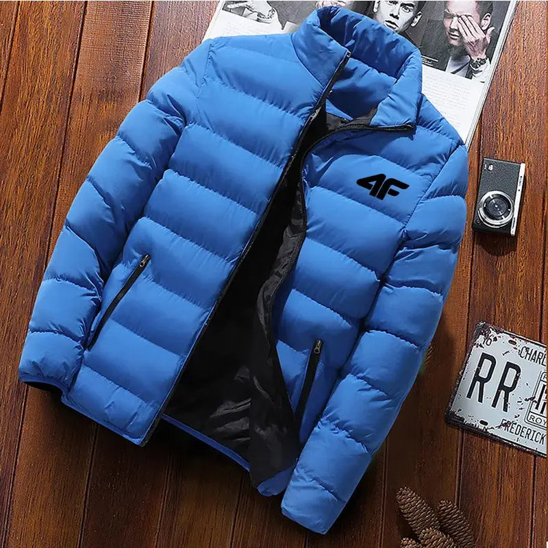 2025 New Winter Long Sleeve Cotton Coat Zipper Jacket Men’s Cotton Coat - blue-black2 / 4XL
