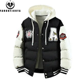 Outdoor Windbreak Warm Men Jacket Polyester Hooded Casual - Black / XXXL
