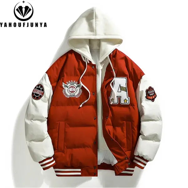 Outdoor Windbreak Warm Men Jacket Polyester Hooded Casual - Red / XL