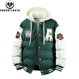 Outdoor Windbreak Warm Men Jacket Polyester Hooded Casual - Green / S