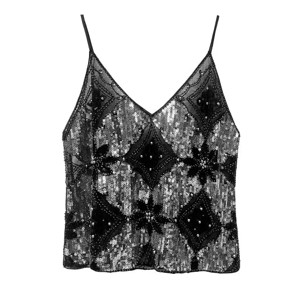 2025 Sexy Sequin Beaded Tank Top – Glitter Backless Party Wear - Himpall
