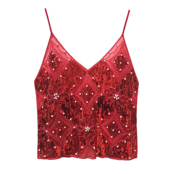 2025 Sexy Sequin Beaded Tank Top – Glitter Backless Party Wear - Himpall