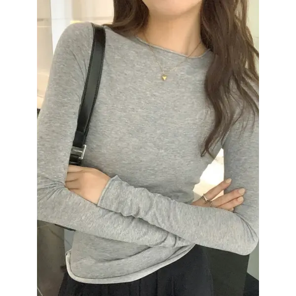 Women’s Slim Fit Long Sleeve T-Shirt – Solid O-Neck Casual Top for Spring & Autumn
