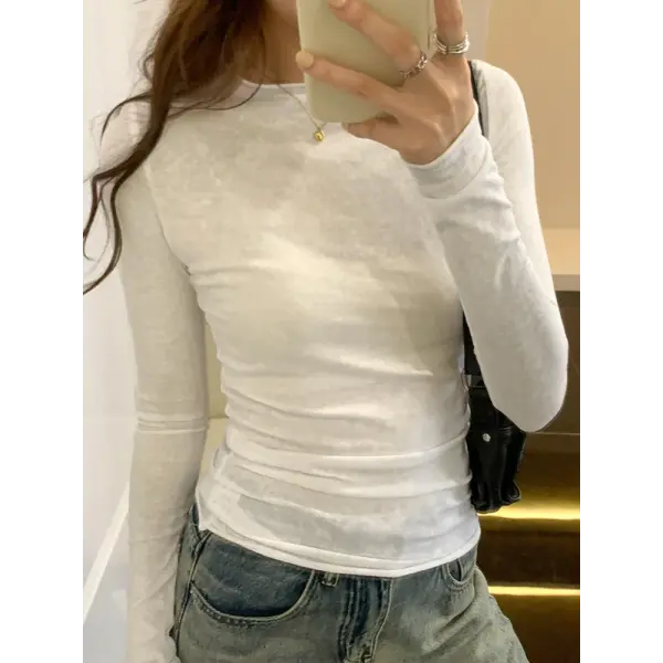 Women’s Slim Fit Long Sleeve T-Shirt – Solid O-Neck Casual Top for Spring & Autumn