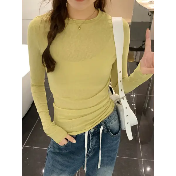 Women’s Slim Fit Long Sleeve T-Shirt – Solid O-Neck Casual Top for Spring & Autumn