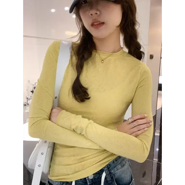 Women’s Slim Fit Long Sleeve T-Shirt – Solid O-Neck Casual Top for Spring & Autumn