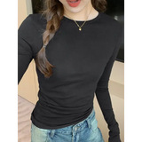Women’s Slim Fit Long Sleeve T-Shirt – Solid O-Neck Casual Top for Spring & Autumn