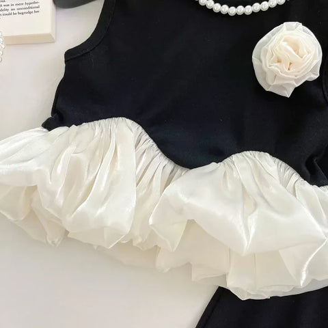 2025 Summer Baby Girl 2pcs Outfit – Vest & Ruffle Flared Pants Set