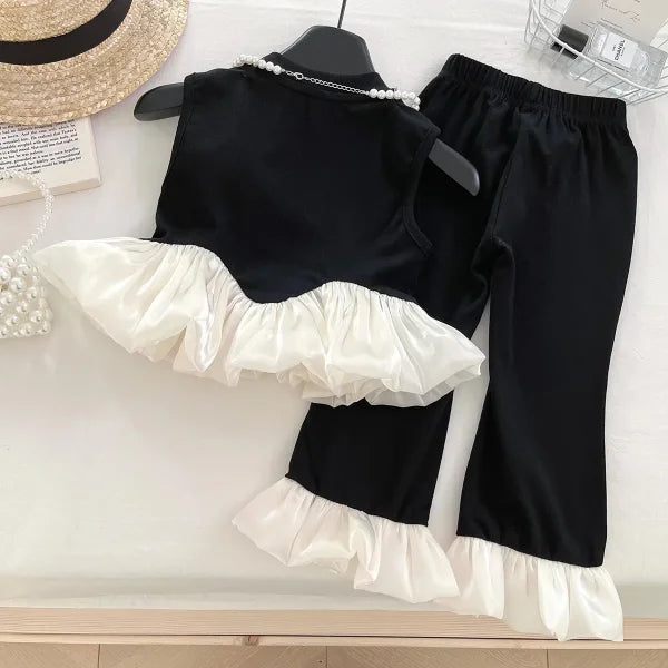 2025 Summer Baby Girl 2pcs Outfit – Vest & Ruffle Flared Pants Set
