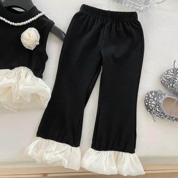 2025 Summer Baby Girl 2pcs Outfit – Vest & Ruffle Flared Pants Set