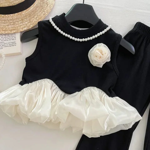 2025 Summer Baby Girl 2pcs Outfit – Vest & Ruffle Flared Pants Set