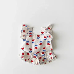 2025 Summer Baby Girl Flower Print Clothes Set – Sling Top & Shorts 2pcs Outfit - Himpall