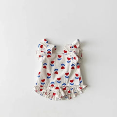 2025 Summer Baby Girl Flower Print Clothes Set – Sling Top & Shorts 2pcs Outfit - Himpall