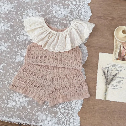 2025 Summer Baby Girl Knitted Clothes – Hollow Cotton Lace Vest or Shorts