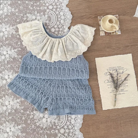 2025 Summer Baby Girl Knitted Clothes – Hollow Cotton Lace Vest or Shorts