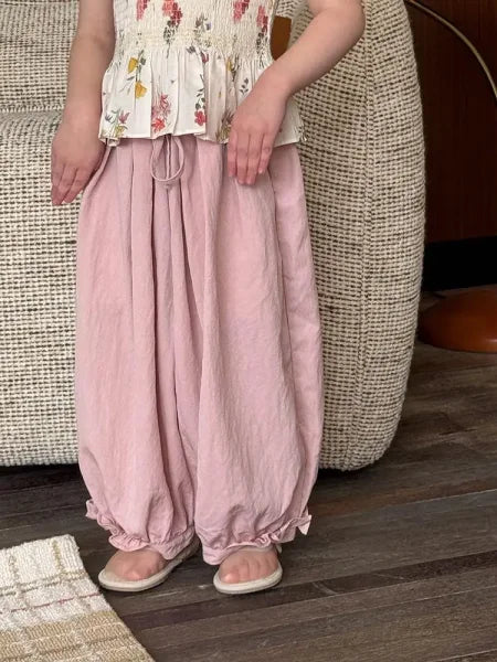 2025 Summer Girls Cotton Lantern Pants – Loose Lightweight Mosquito-Resistant Trousers for Kids - pink / 3T 100CM