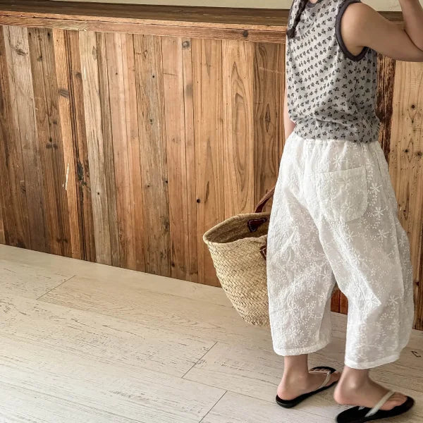 2025 Summer Girls Lace Cotton Pants – Breathable Mosquito-Resistant Casual Trousers