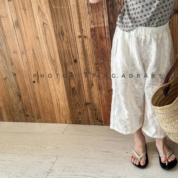 2025 Summer Girls Lace Cotton Pants – Breathable Mosquito-Resistant Casual Trousers