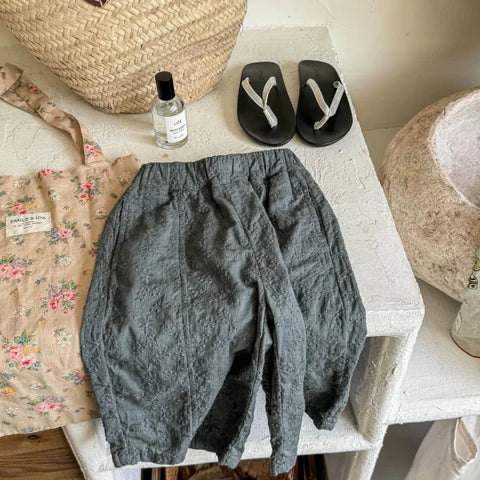2025 Summer Girls Lace Cotton Pants – Breathable Mosquito-Resistant Casual Trousers - gray / 6T 130cm