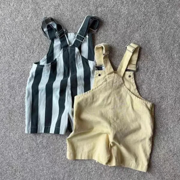 2025 Summer Girls Striped Overalls – Cotton Strap Shorts for Kids