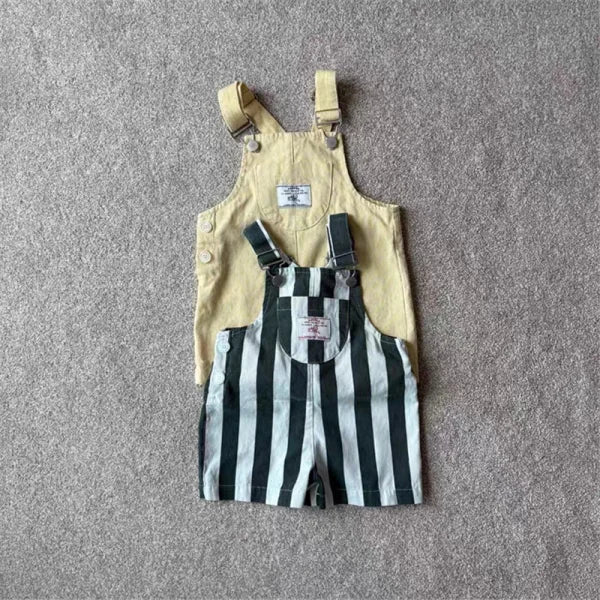 2025 Summer Girls Striped Overalls – Cotton Strap Shorts for Kids