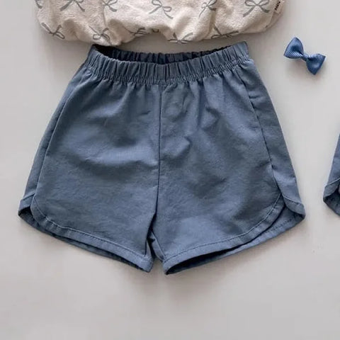 2025 Summer Kids Cotton Shorts – Girls Floral Bow & Boys Solid Casual Shorts - blue / 3T 100cm