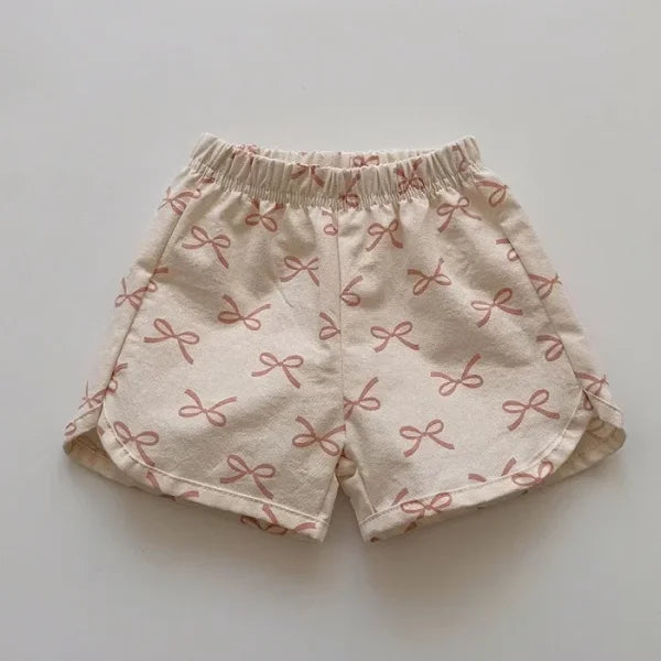 2025 Summer Kids Cotton Shorts – Girls Floral Bow & Boys Solid Casual Shorts - Himpall