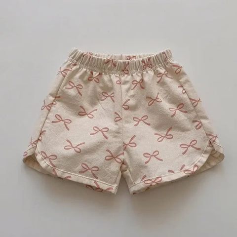 2025 Summer Kids Cotton Shorts – Girls Floral Bow & Boys Solid Casual Shorts - bow / 3T 100cm