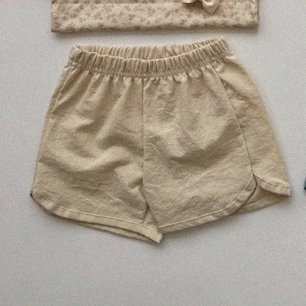 2025 Summer Kids Cotton Shorts – Girls Floral Bow & Boys Solid Casual Shorts - apricot / 3T 100cm