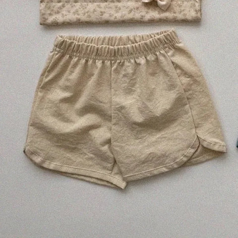 2025 Summer Kids Cotton Shorts – Girls Floral Bow & Boys Solid Casual Shorts - apricot / 3T 100cm