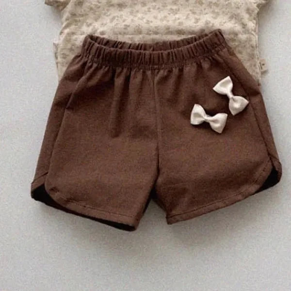 2025 Summer Kids Cotton Shorts – Girls Floral Bow & Boys Solid Casual Shorts - brown / 12M 80cm